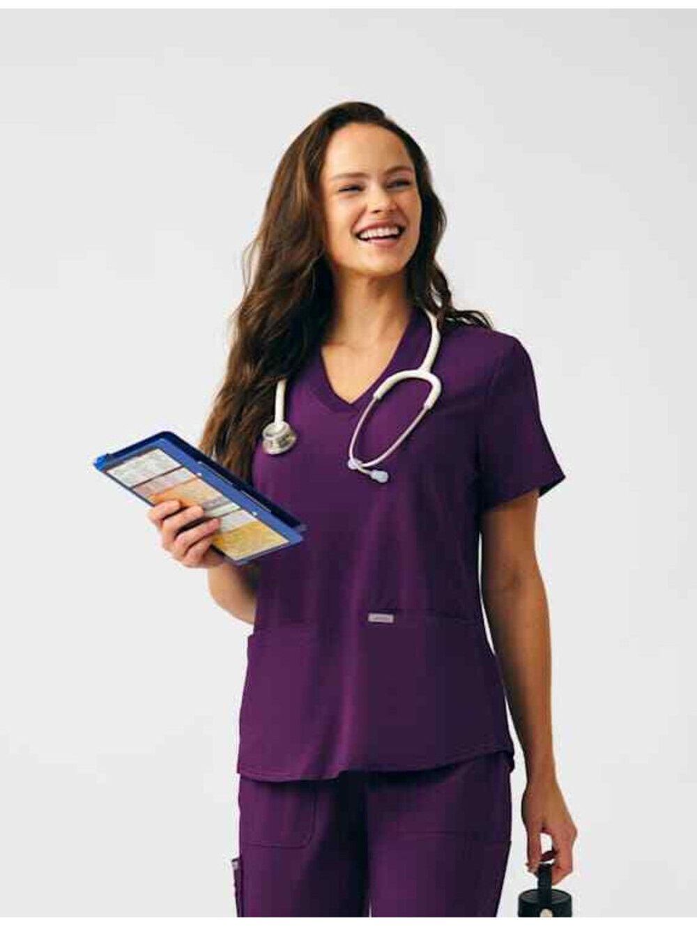 Landau Size S V-Neck Scrub Top Short Sleeve Stretch Pockets Women's Purple NWT
